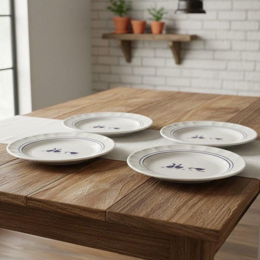 Castellania Goose Salad Plates, Set of 4, Navy‎ Blue & White, Country Dinnerware